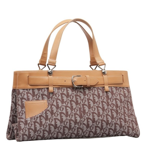 Dior Brown Trotter Canvas Leather Beige Handbag - Picture 1 of 12
